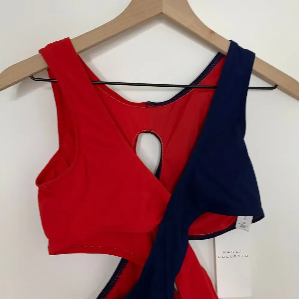 Karla Colletto Helen High-neck Mono Red Navy One Piece Swimsuit New  Size 10